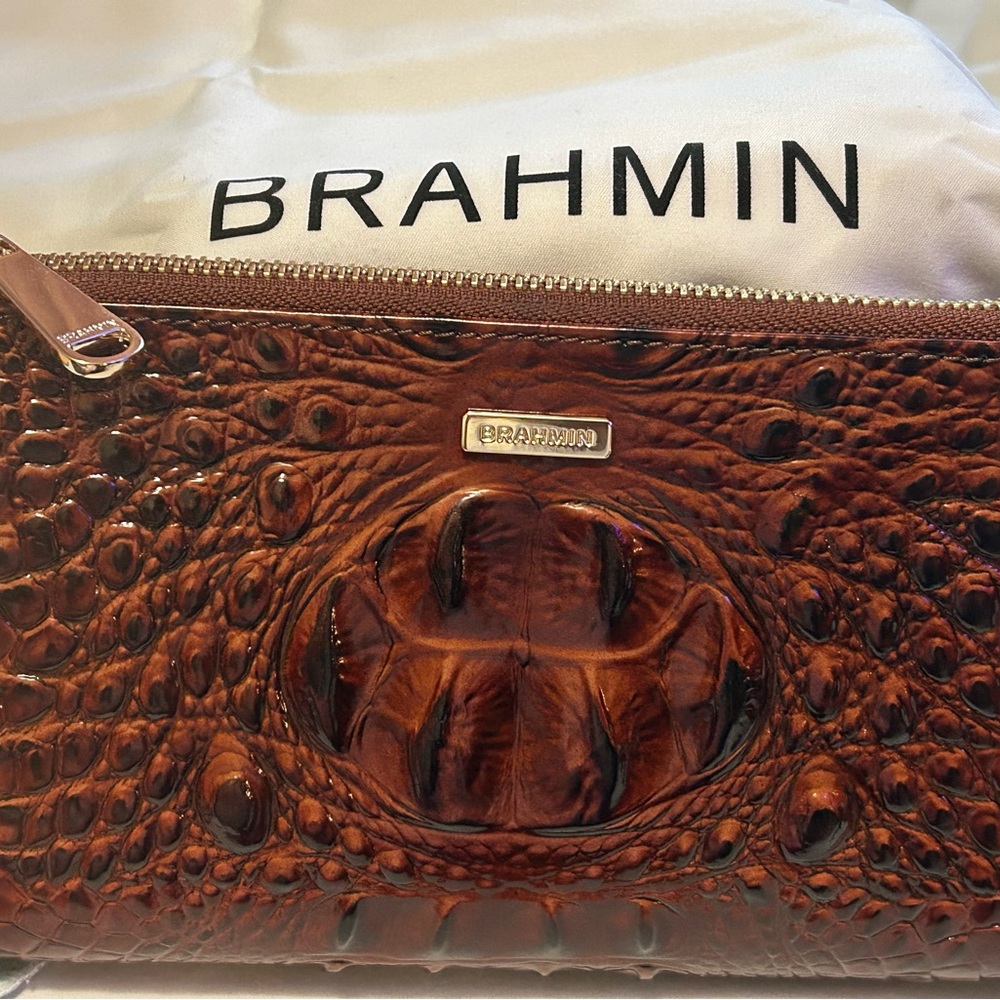 Brahmin Brown Croc-Embossed Toiletry Bag